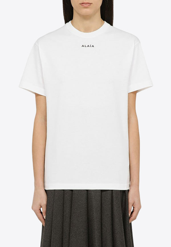 Alaïa Basic Crewneck Logo T-shirt White AA9H04305J010CO/O_ALAIA-009