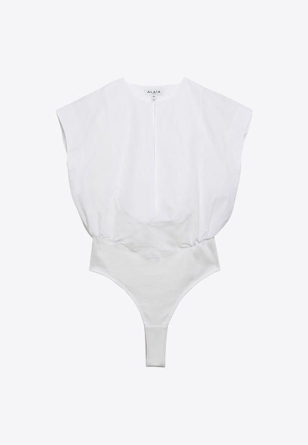 Alaïa Dickey Sleeveless Bodysuit White AA9H04345T620CO/O_ALAIA-0