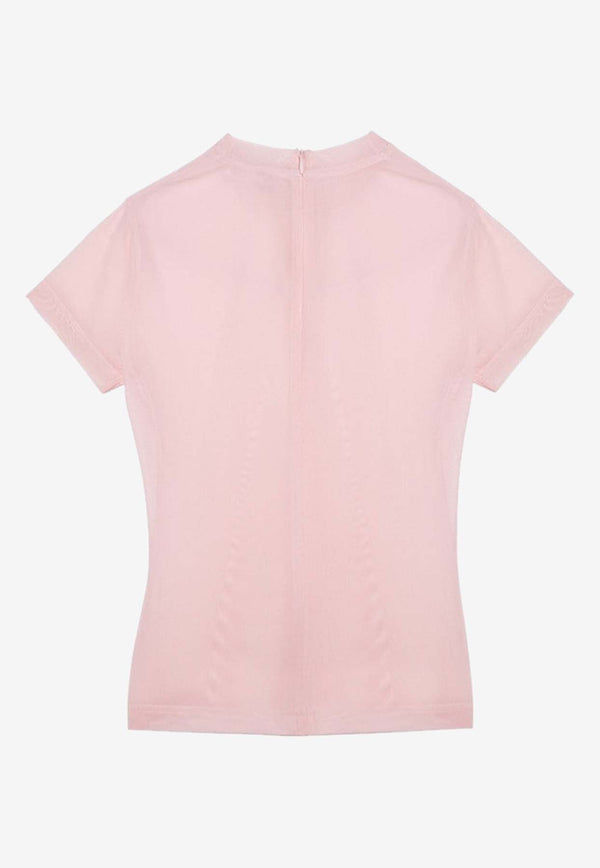 Alaïa Semi-Transparent Crewneck T-shirt Pink AA9H04405T588CO/O_ALAIA-453