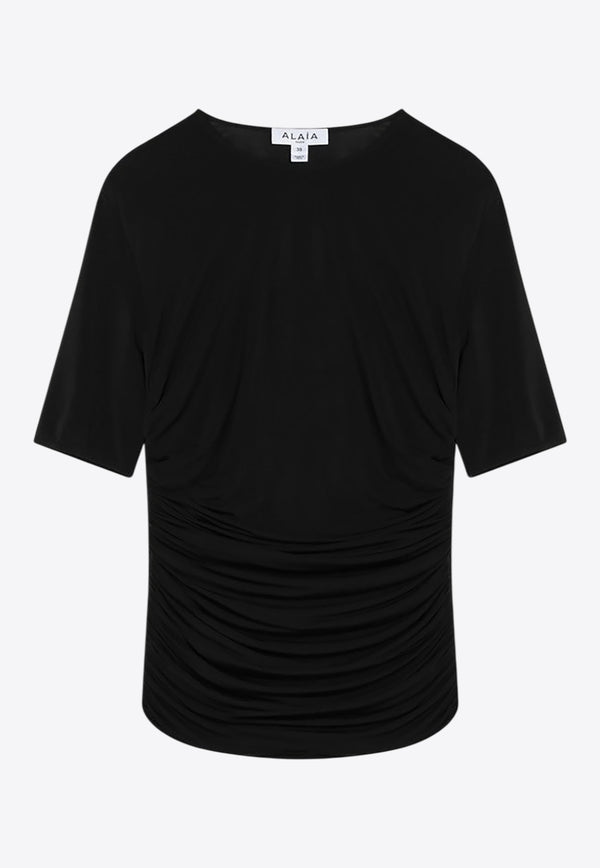 Alaïa Gathered Fitted Crewneck Top Black AA9H1248J050BCO/R_ALAIA-995