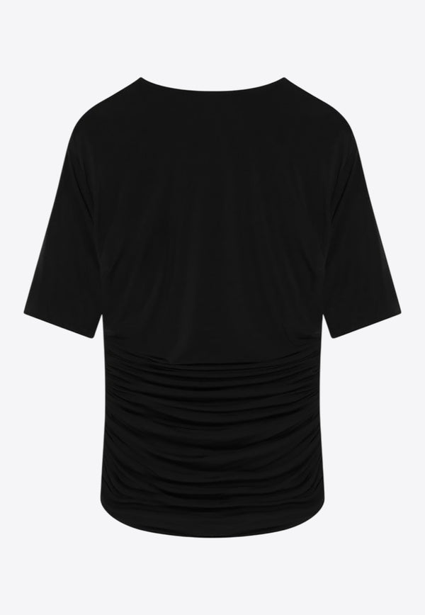 Alaïa Gathered Fitted Crewneck Top Black AA9H1248J050BCO/R_ALAIA-995