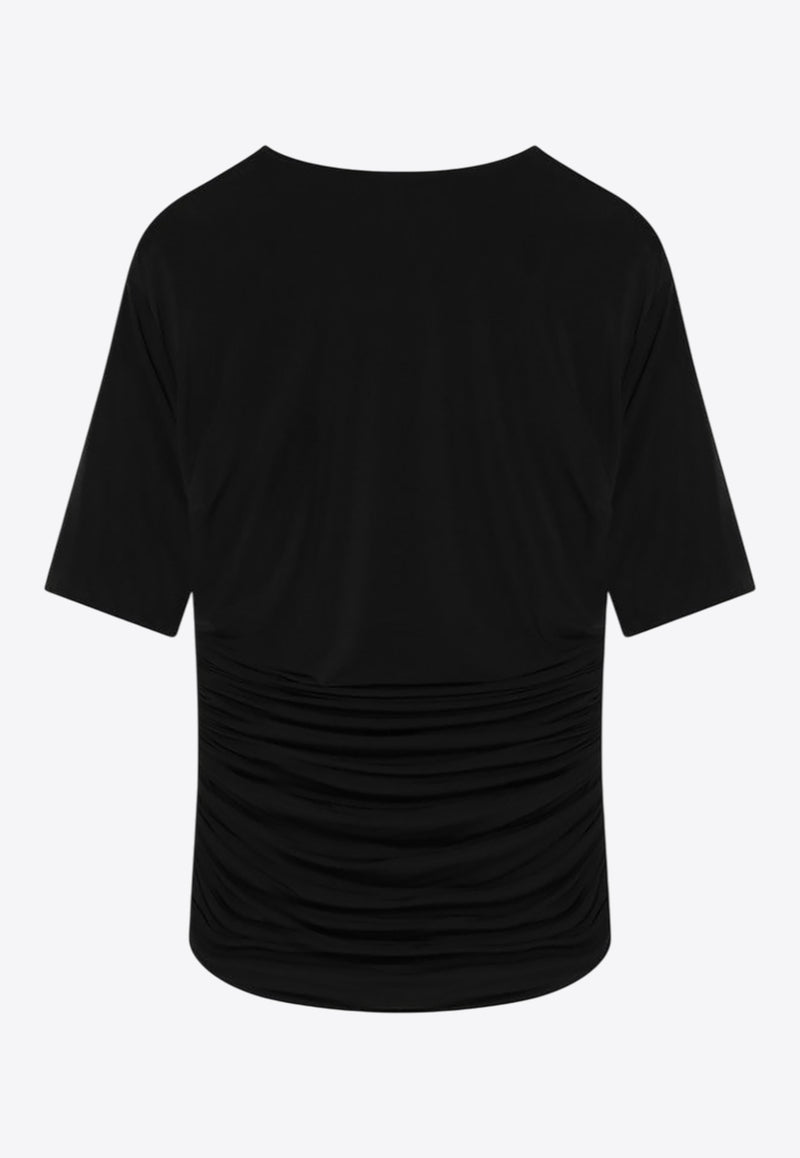 Alaïa Gathered Fitted Crewneck Top Black AA9H1248J050BCO/R_ALAIA-995