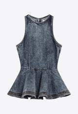 Alaïa Denim Peplum Top Blue AA9H1410T535CDE/S_ALAIA-524