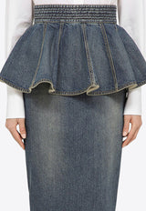 Alaïa Ruffle-Detailed Denim Skirt AA9J05095T536DE/O_ALAIA-525
