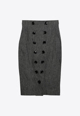 Alaïa Linen Midi Skirt with Buttons Gray AA9J05295T626CO/O_ALAIA-841