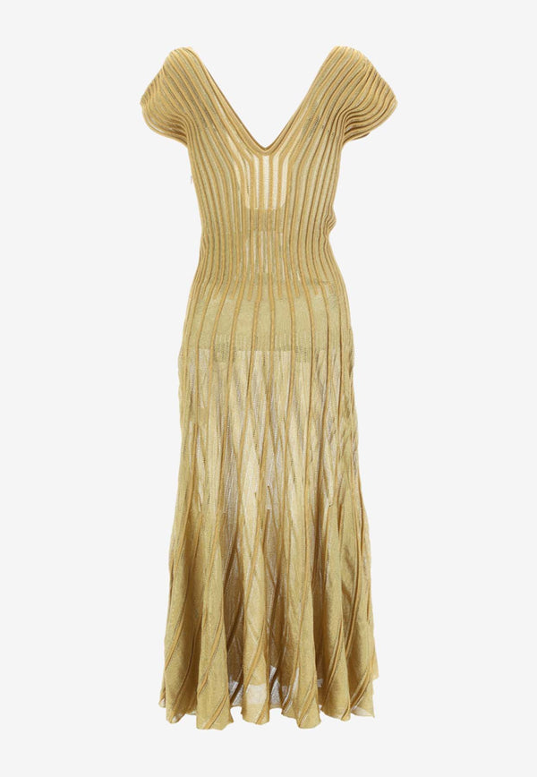 Alaïa 3D Sheer Midi Dress Gold AA9R23223M761_000_220