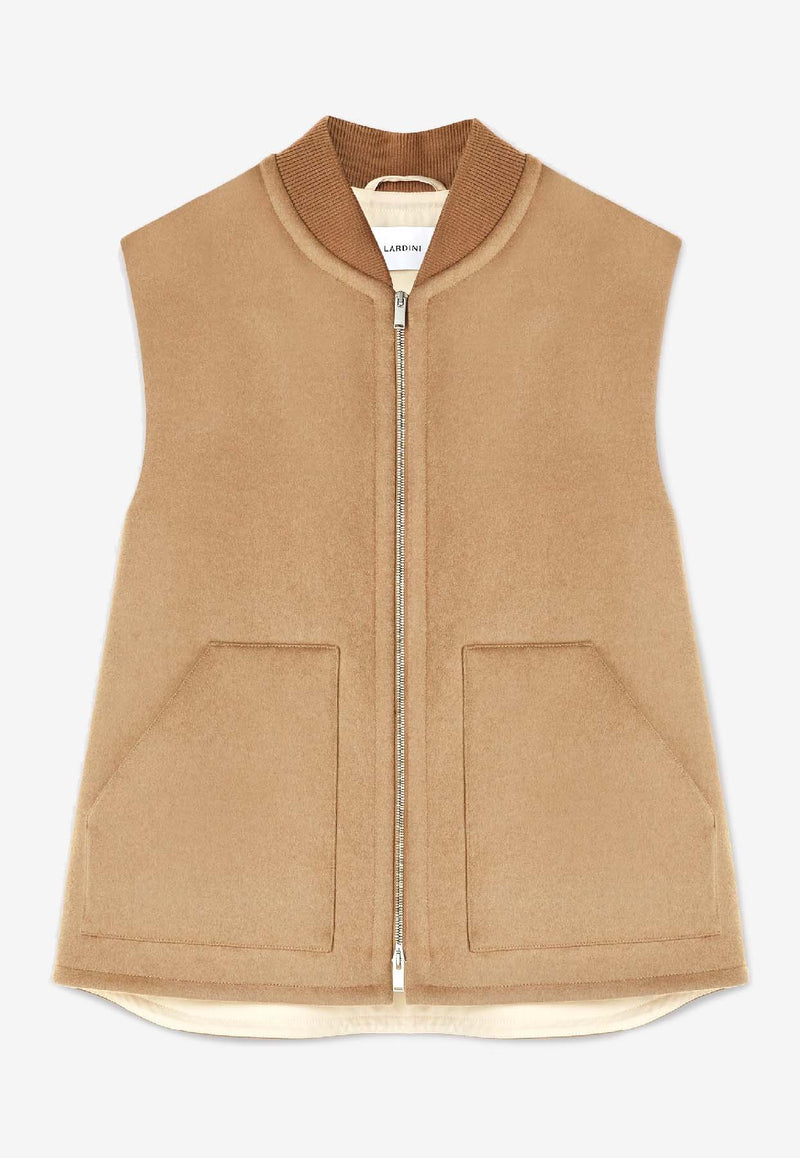 Lardini Water-Repellent Wool Zip-Up Vest Camel AABYRNE_CAMEL
