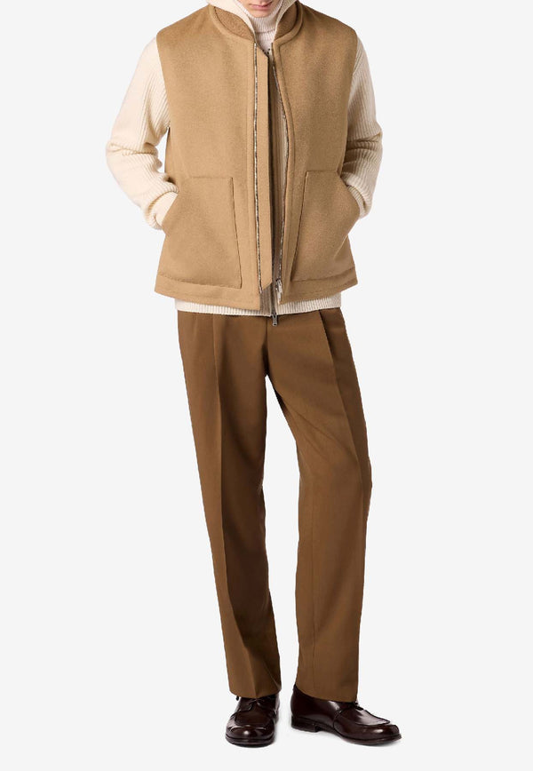 Lardini Water-Repellent Wool Zip-Up Vest Camel AABYRNE_CAMEL