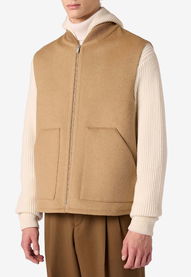 Lardini Water-Repellent Wool Zip-Up Vest Camel AABYRNE_CAMEL