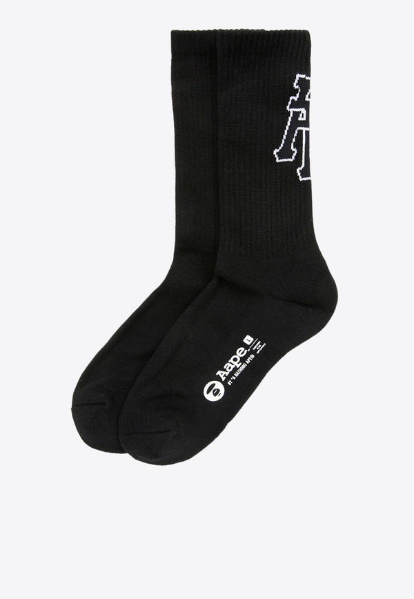 AAPE Moonface Graphic Ribbed Socks Black