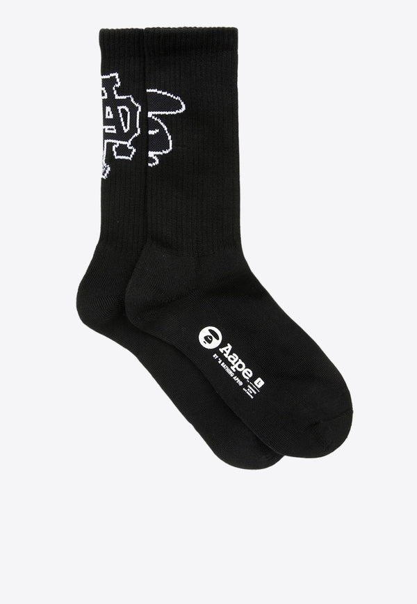 AAPE Moonface Graphic Ribbed Socks Black