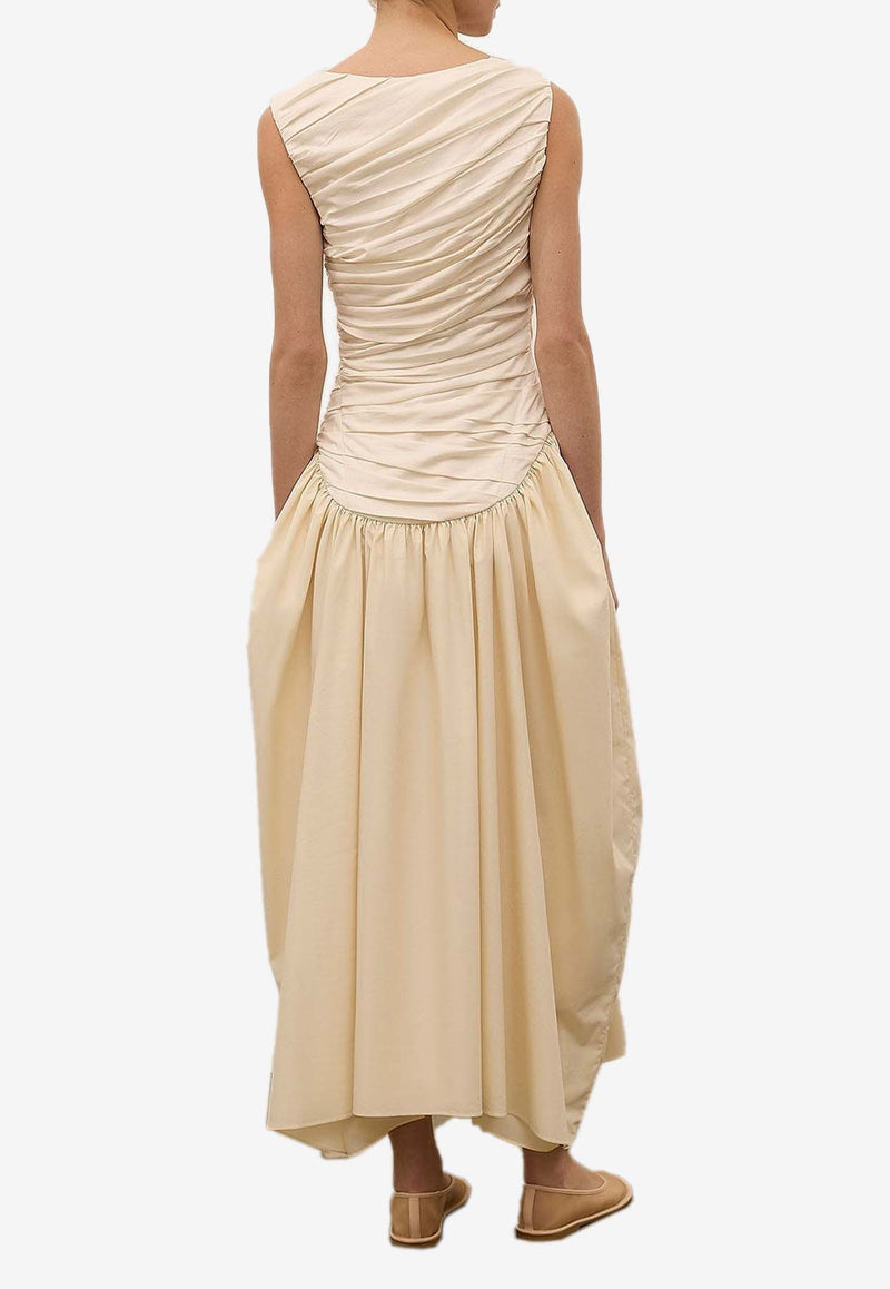 Abadia Ora Draped Maxi Dress Cream AB100017-CRMCREAM