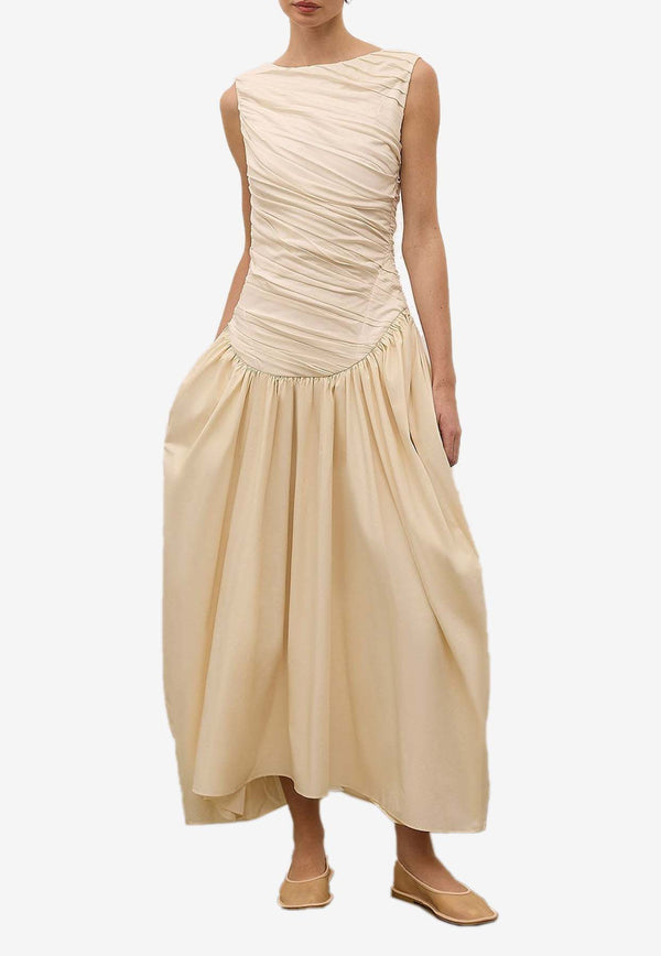 Abadia Ora Draped Maxi Dress Cream AB100017-CRMCREAM