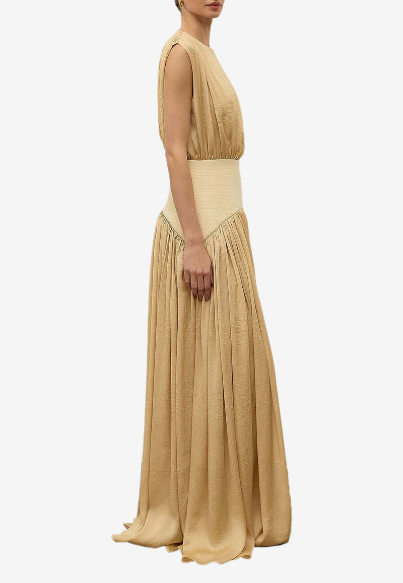 Abadia Suri Gathered Maxi Dress Almond AB100022-ALMORANGE