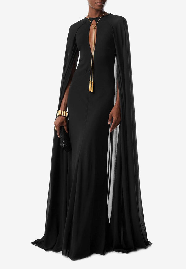 Tom Ford Long Cape Sleeved Maxi Dress AB3432-FAX852 LB999 Black