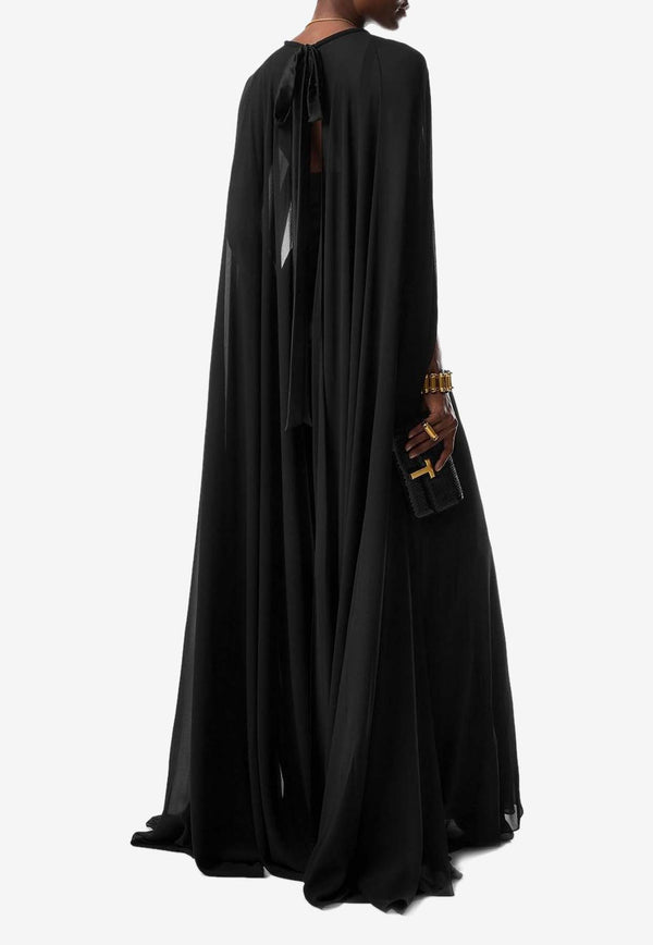 Tom Ford Long Cape Sleeved Maxi Dress AB3432-FAX852 LB999 Black