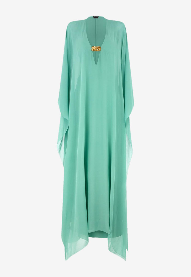 Tom Ford Deep V-neck Maxi Kaftan AB3441-FAX852 FG349 Sea Green