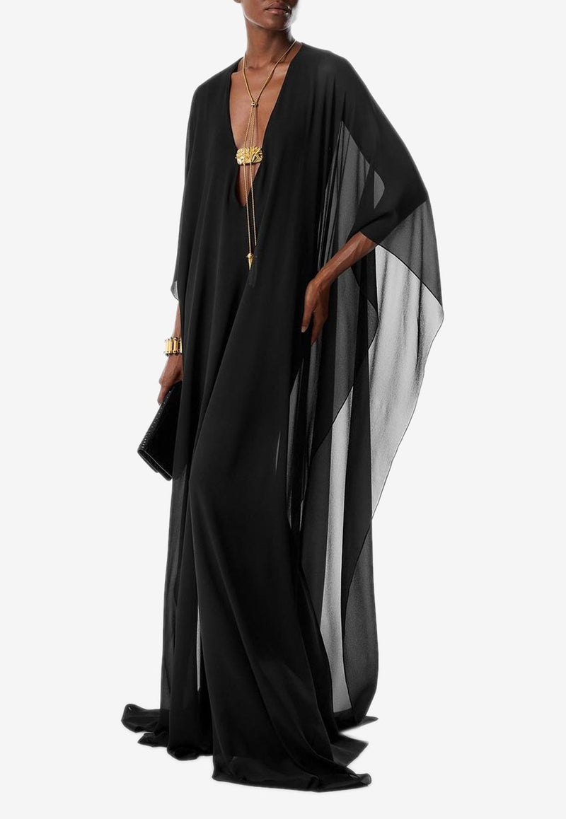 Tom Ford Deep V-neck Maxi Kaftan AB3441-FAX852 LB999 Black