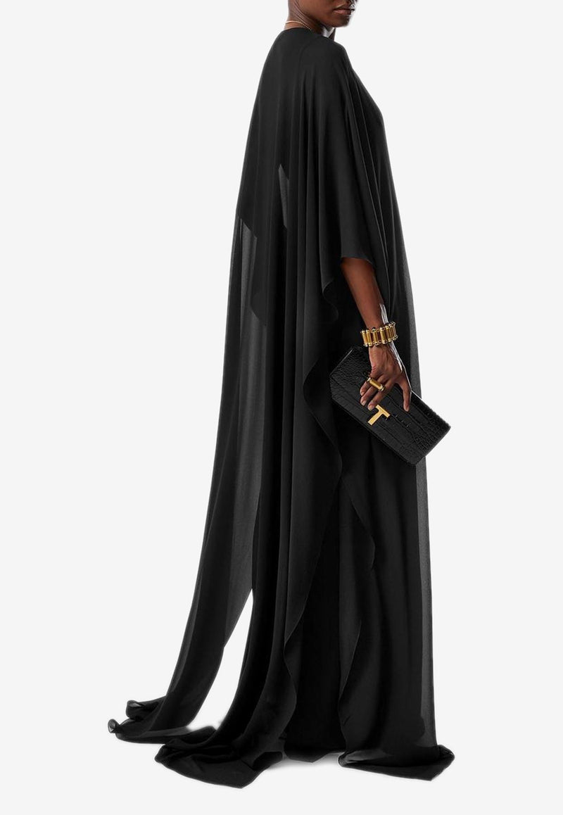 Tom Ford Deep V-neck Maxi Kaftan AB3441-FAX852 LB999 Black