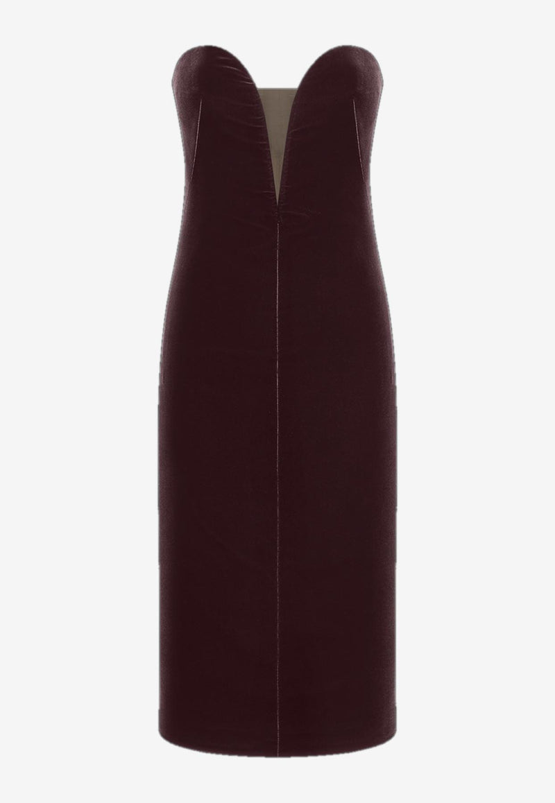 Tom Ford Strapless Velvet Cocktail Dress Burgundy AB3571-FAX1335 ER705