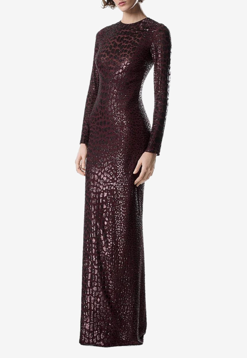 Tom Ford Embroidered Croc-Effect Gown Burgundy AB3587-SDE499 ER532