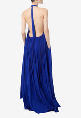 Tom Ford Sunray Silk Halterneck Plisse Gown Royal Blue AB3631-FAX1260 UBV