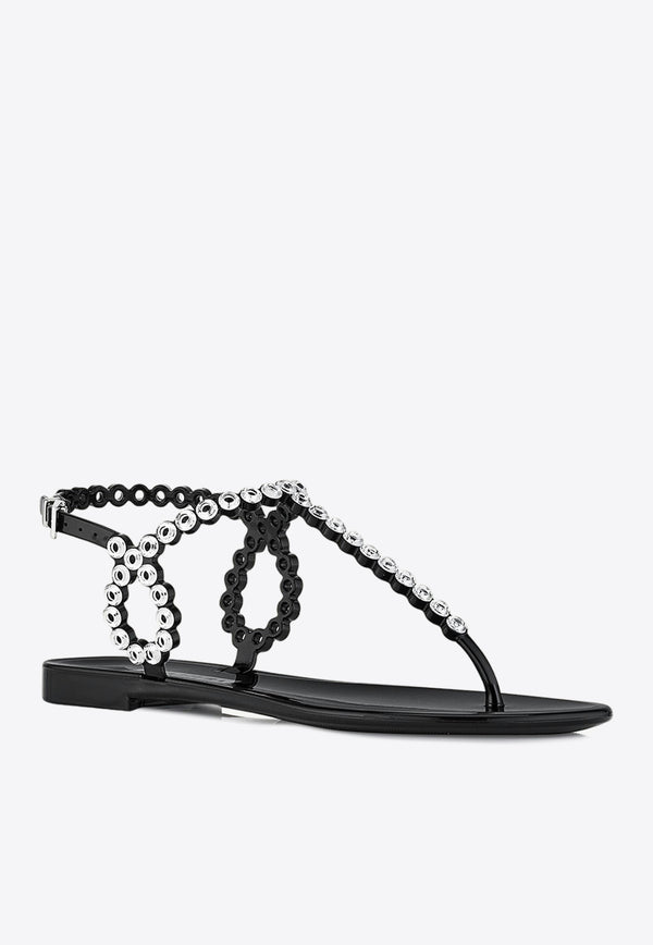 Aquazzura Almost Bare Crystal Jelly Flat Sandals ABCFLAS0-JLY000 BLACK