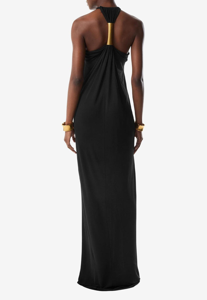 Tom Ford Halterneck Draped Maxi Dress ABJ823-JEX131 LB999 Black
