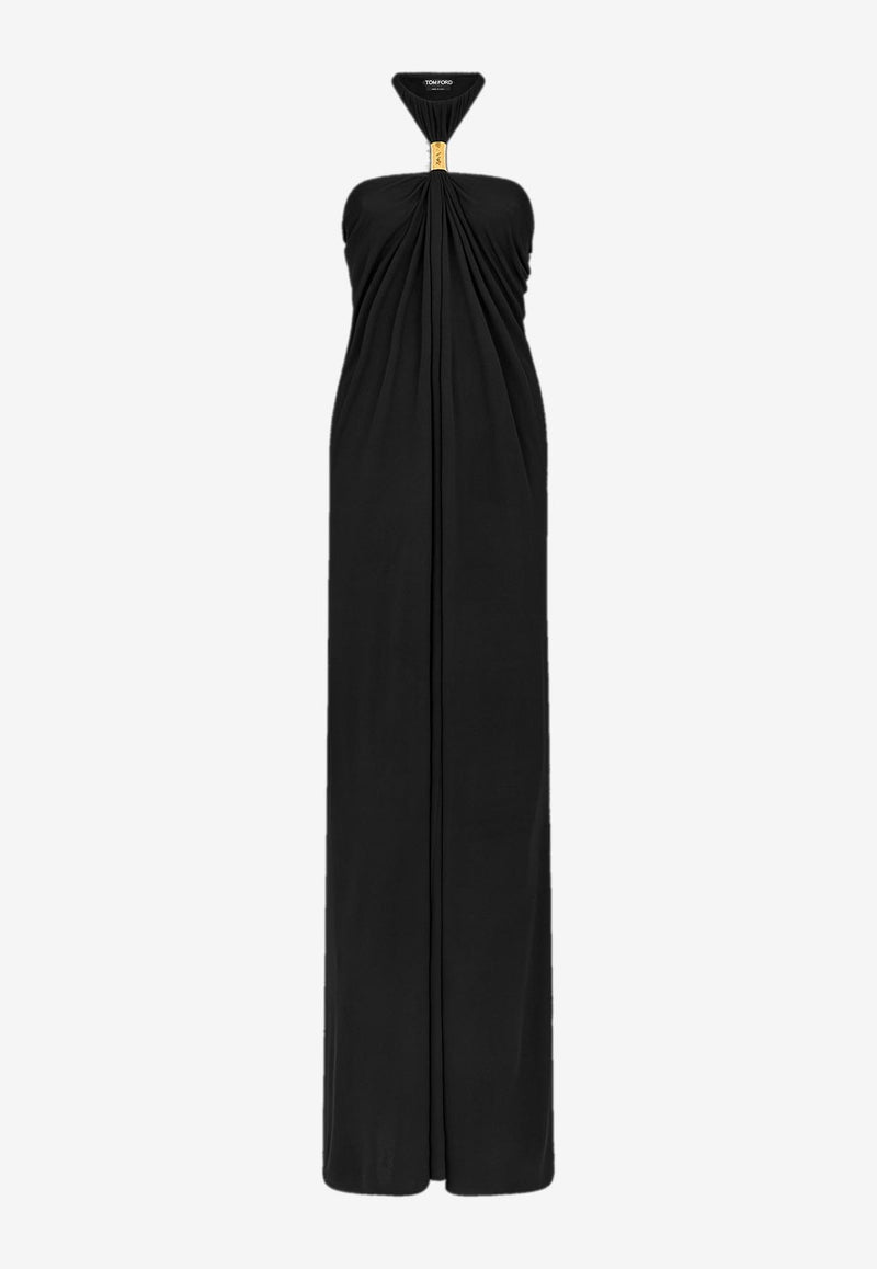 Tom Ford Halterneck Draped Maxi Dress ABJ823-JEX131 LB999 Black