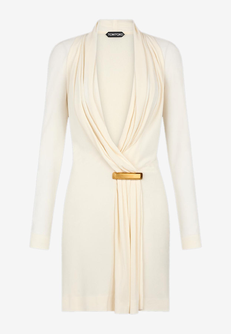 Tom Ford V-neck Long-Sleeved Mini Cocktail Dress ABJ835-JEX131 AW002 White