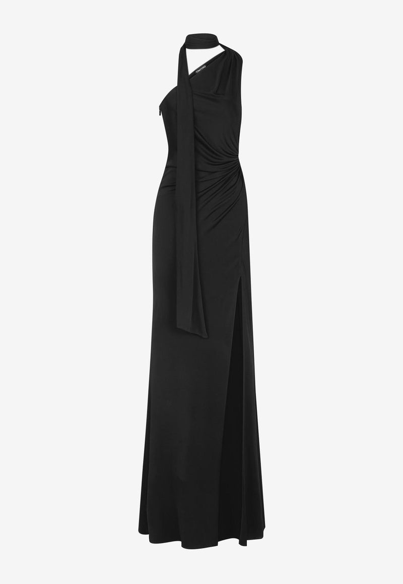 Tom Ford One-Shoulder Evening Dress with Scarf Black ABJ864-JEX169 LB999