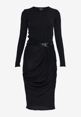 Tom Ford Draped Jersey Dress with Leather-Strap Black ABJ886-JEX188 NAA