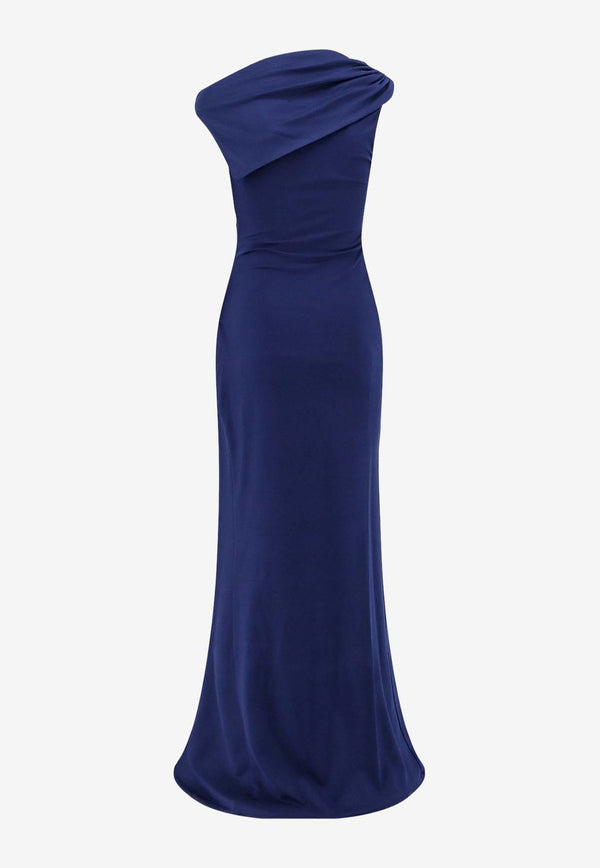 Elisabetta Franchi Asymmetric Jersey Draped Gown Blue ABR0551E2_DC8