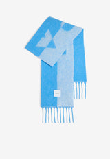 Patou Intarsia Knit Logo Wool-Blend Scarf Blue AC073-0198BLUE