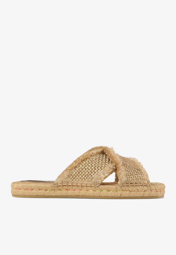 Jimmy Choo Aciel Woven Flat Sandals ACIEL SANDAL FLATGUB GOLD/DARK CAPPUCCINO