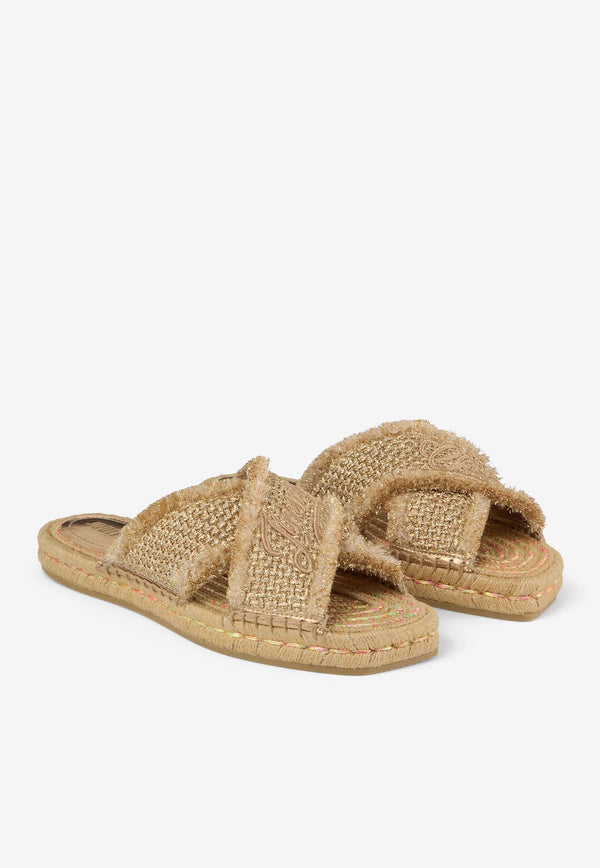 Jimmy Choo Aciel Woven Flat Sandals ACIEL SANDAL FLATGUB GOLD/DARK CAPPUCCINO