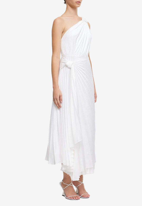 Acler Fitzgerald One-Shoulder Pleated Midi Dress White