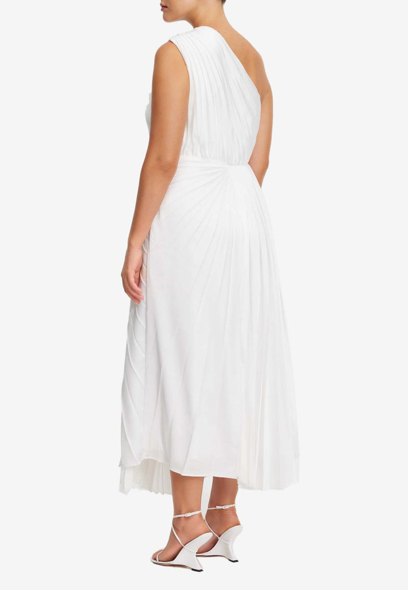 Acler Fitzgerald One-Shoulder Pleated Midi Dress White