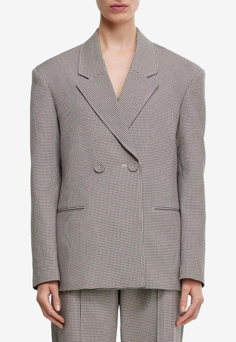 Acler Heysen Double-Breasted Houndstooth Blazer Gray