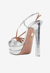 Aquazzura Aimée 130 Metallic Leather Platform Sandals Silver AEEHIGB0-LCNCCC SILVER