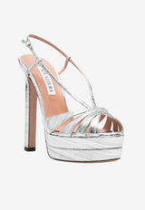 Aquazzura Aimée 130 Metallic Leather Platform Sandals Silver AEEHIGB0-LCNCCC SILVER