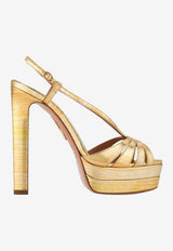 Aquazzura Aimée 130 Metallic Leather Platform Sandals Gold AEEHIGB0-LCNMTD MULTI GOLD