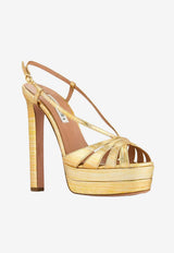 Aquazzura Aimée 130 Metallic Leather Platform Sandals Gold AEEHIGB0-LCNMTD MULTI GOLD