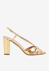 Aquazzura Aimée 85 Metallic Leather Slingback Sandals Gold AEEMIDS1-LCNMTD MULTI GOLD