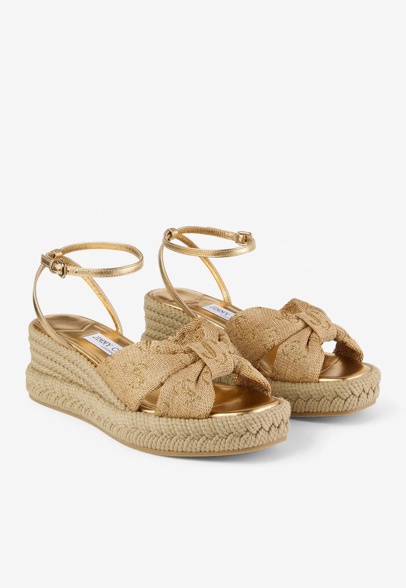 Jimmy Choo Aella 60 Logo Wedge Sandals AELLA WEDGE 60 GTJ GOLD MIX
