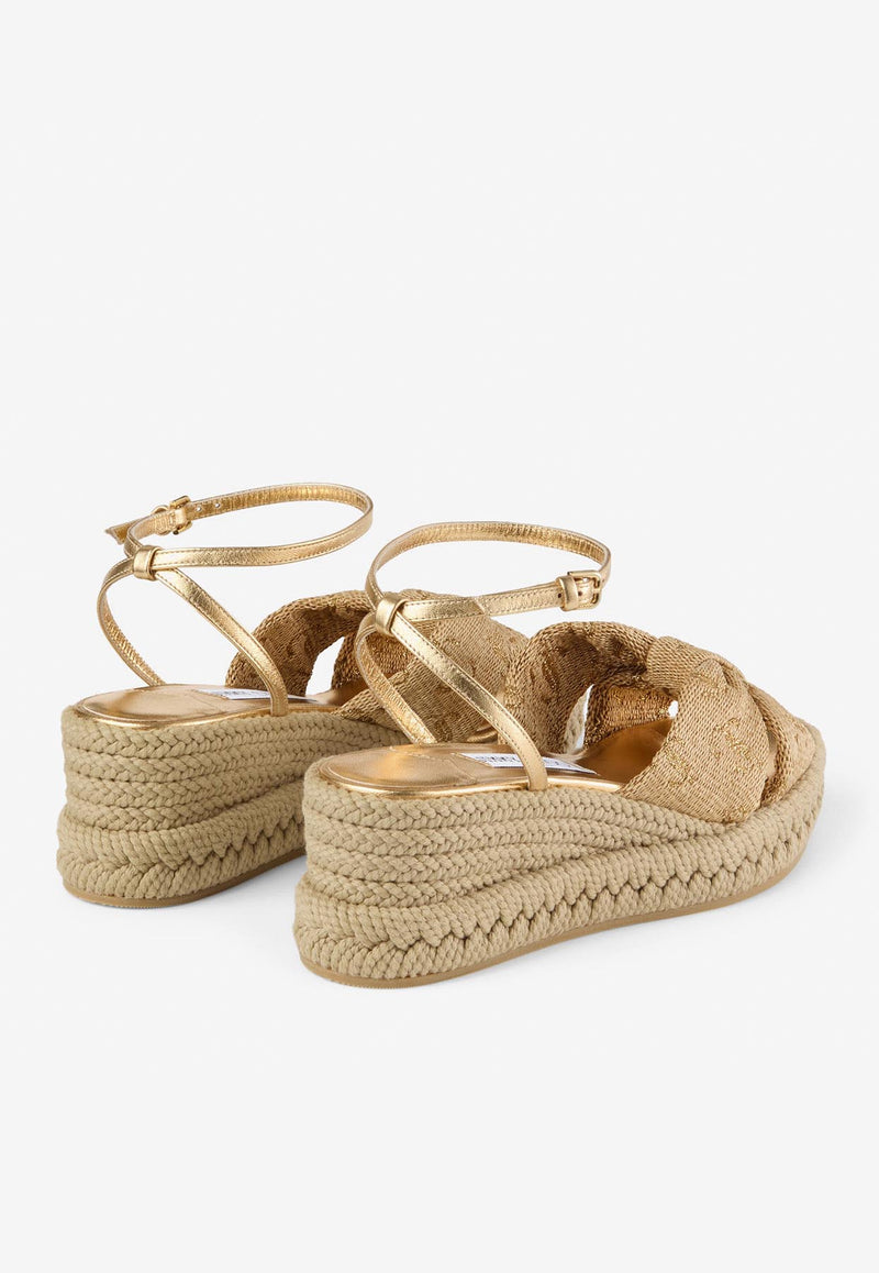 Jimmy Choo Aella 60 Logo Wedge Sandals AELLA WEDGE 60 GTJ GOLD MIX