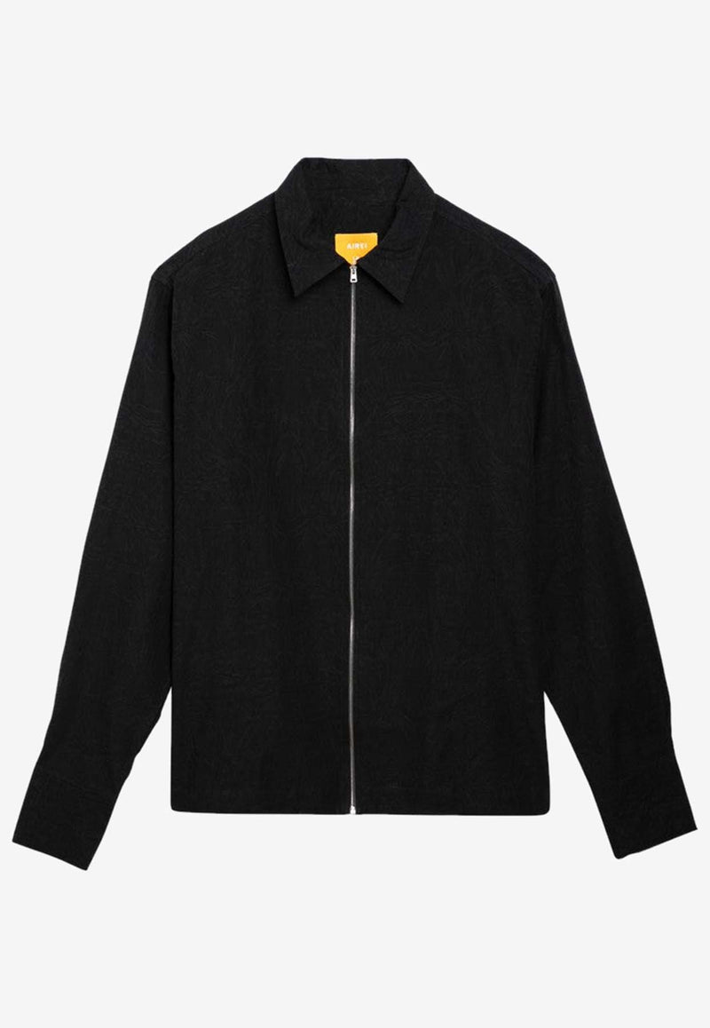 Airei Embroidered Logo Zipped Shirt Jacket Black AIR03B005CO/O_AIREI-BLK