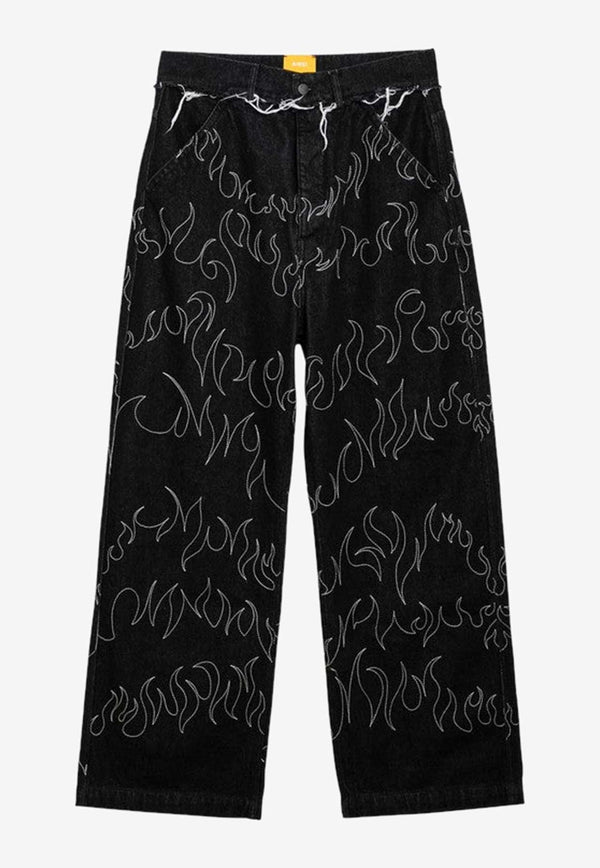 Airei Embroidered Logo Washed-Out Jeans Black AIR03P001DE/O_AIREI-WB