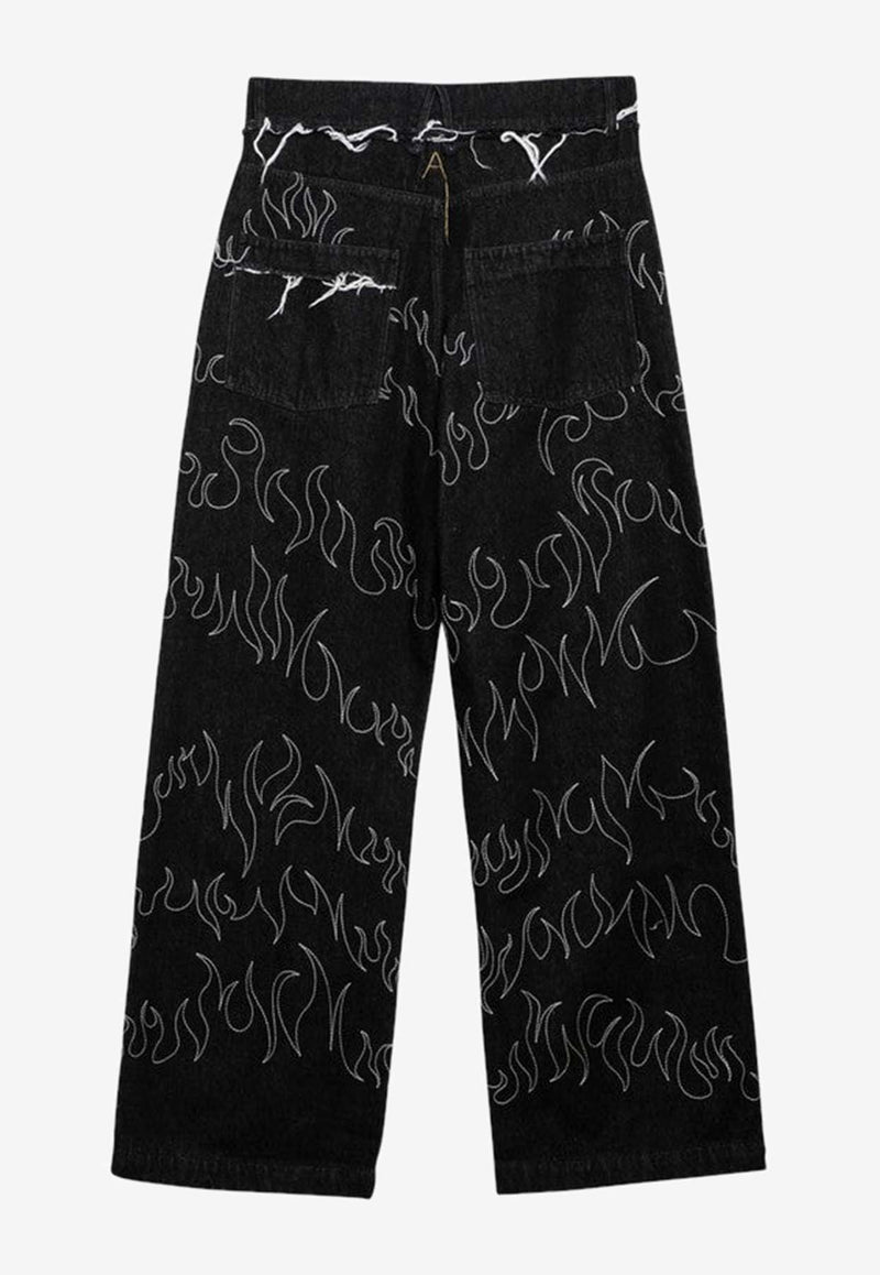 Airei Embroidered Logo Washed-Out Jeans Black AIR03P001DE/O_AIREI-WB