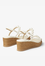 Jimmy Choo Amatuus 60 Pearls and Crystal Wedge Sandals AMATUUS 60 XPX LATTE/WHITE